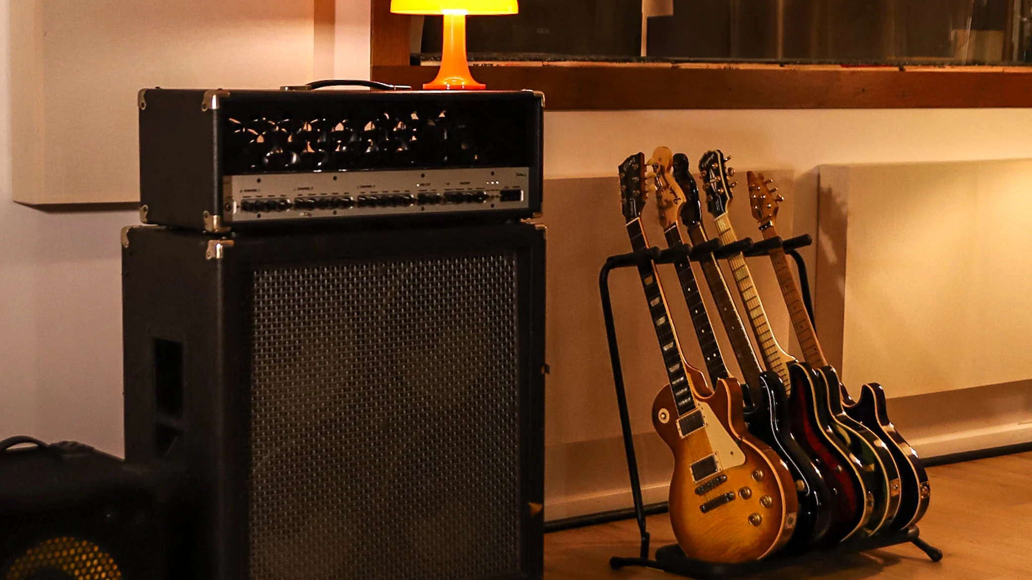 The live room at Studio 86: amps, backline and guitars ready