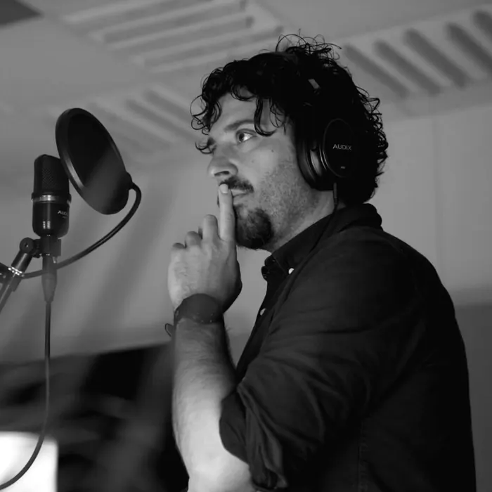 Vocal take at the microphone