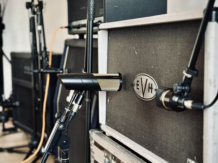 Guitar cabinets miked and ready